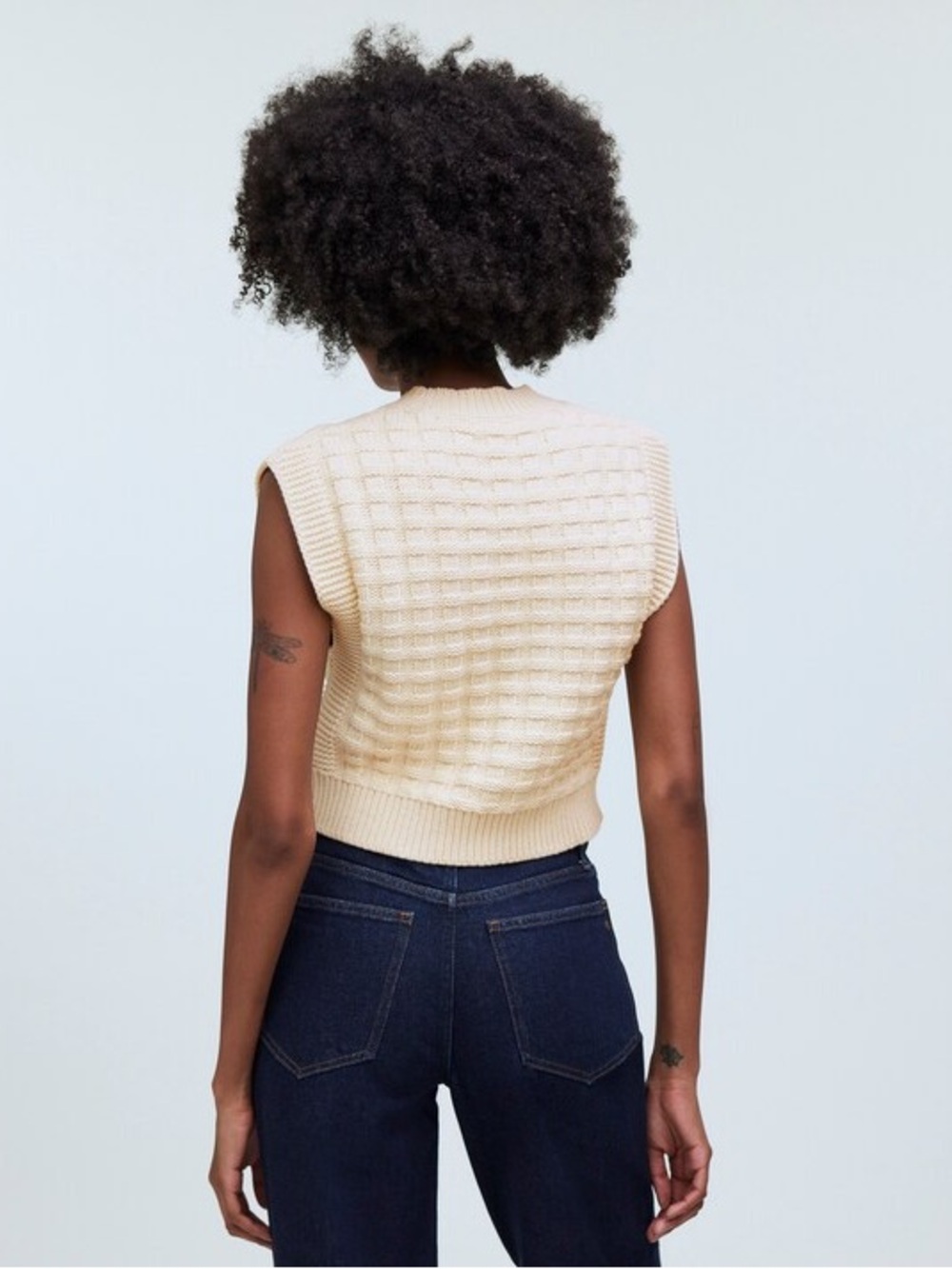 Madewell Checkered-Stitch Wedge Sweater Vest Antique Cream Women’s Medium - Picture 2 of 5